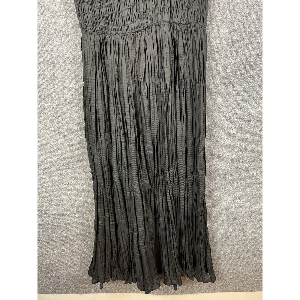Ventage NAQUI Crushed and Smocked Black Knee Length Dress Jewel Neck L - Picture 3 of 12